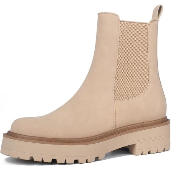Ouepiano Shoes - Ouepiano Women's Chelsea Platform Ankle Boots Chunky Heel Elastic Lug Sole